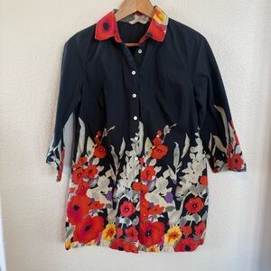 Soft Surroundings Provence Floral Button Front Tunic Poppy Garden Beaded Sz PS
